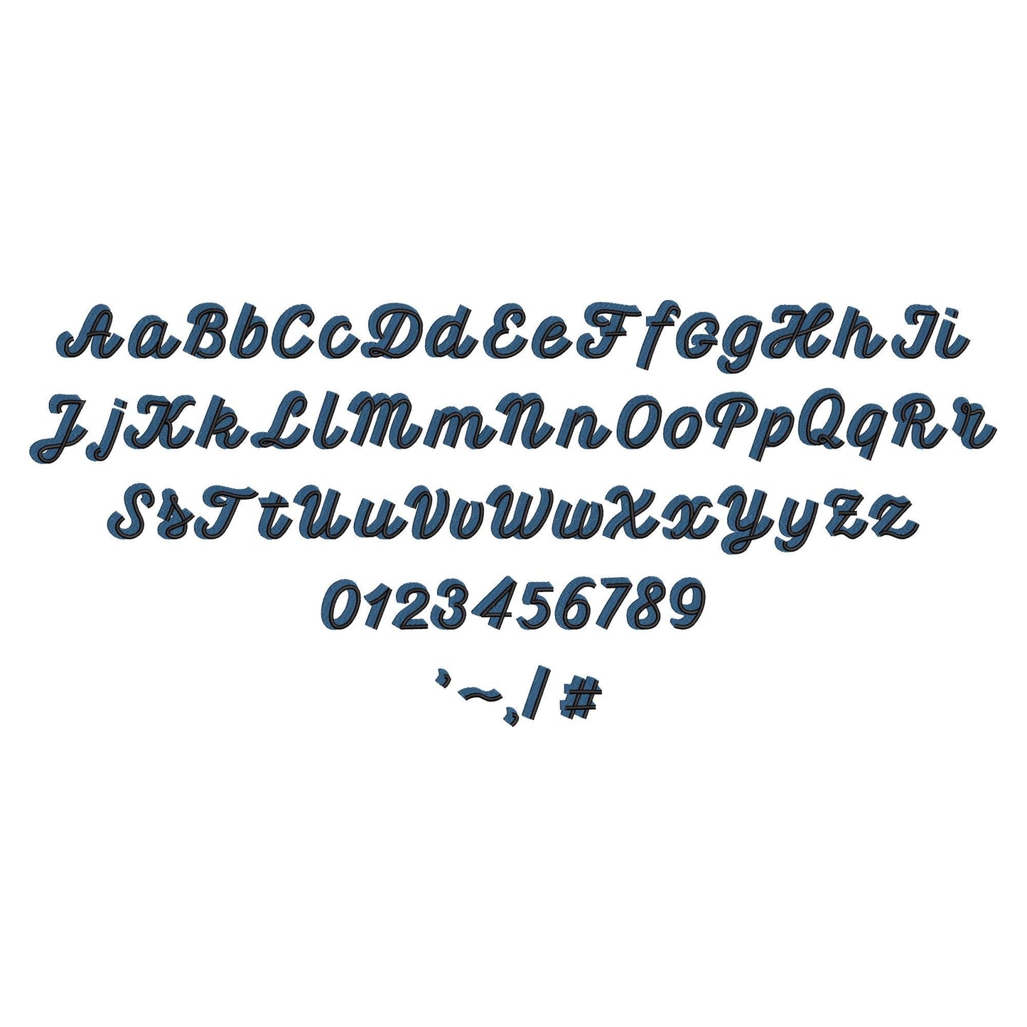 Handwritten Drop Shadow Pop FONT fill stitch double 2 color Alphabet letters Monogram machine embroidery designs