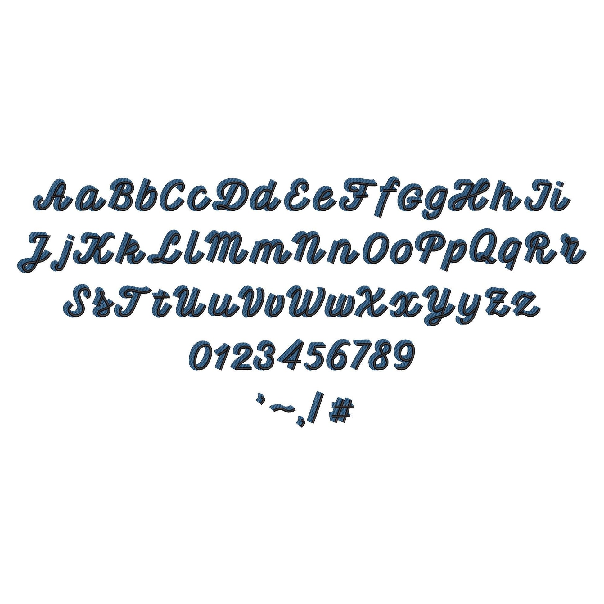 Handwritten Drop Shadow Pop FONT fill stitch double 2 color Alphabet letters Monogram machine embroidery designs