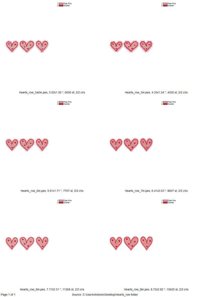 Three Hearts in a row Heart patterned lace effect and awesome lace edge machine embroidery designs sizes 5 up to 9 in Valentines Day Border