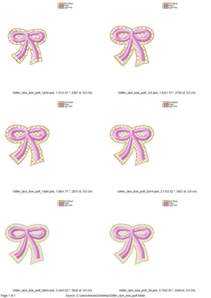 HTV glitter vinyl and puffy foam Bow machine embroidery designs 3d raised sparkle kids girls monogram add-on mini