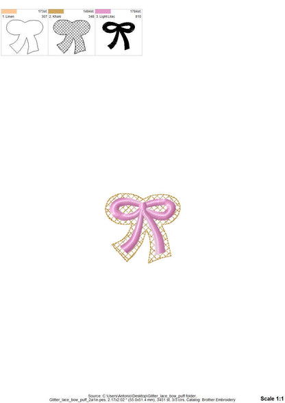 HTV glitter vinyl and puffy foam Bow machine embroidery designs 3d raised sparkle kids girls monogram add-on mini