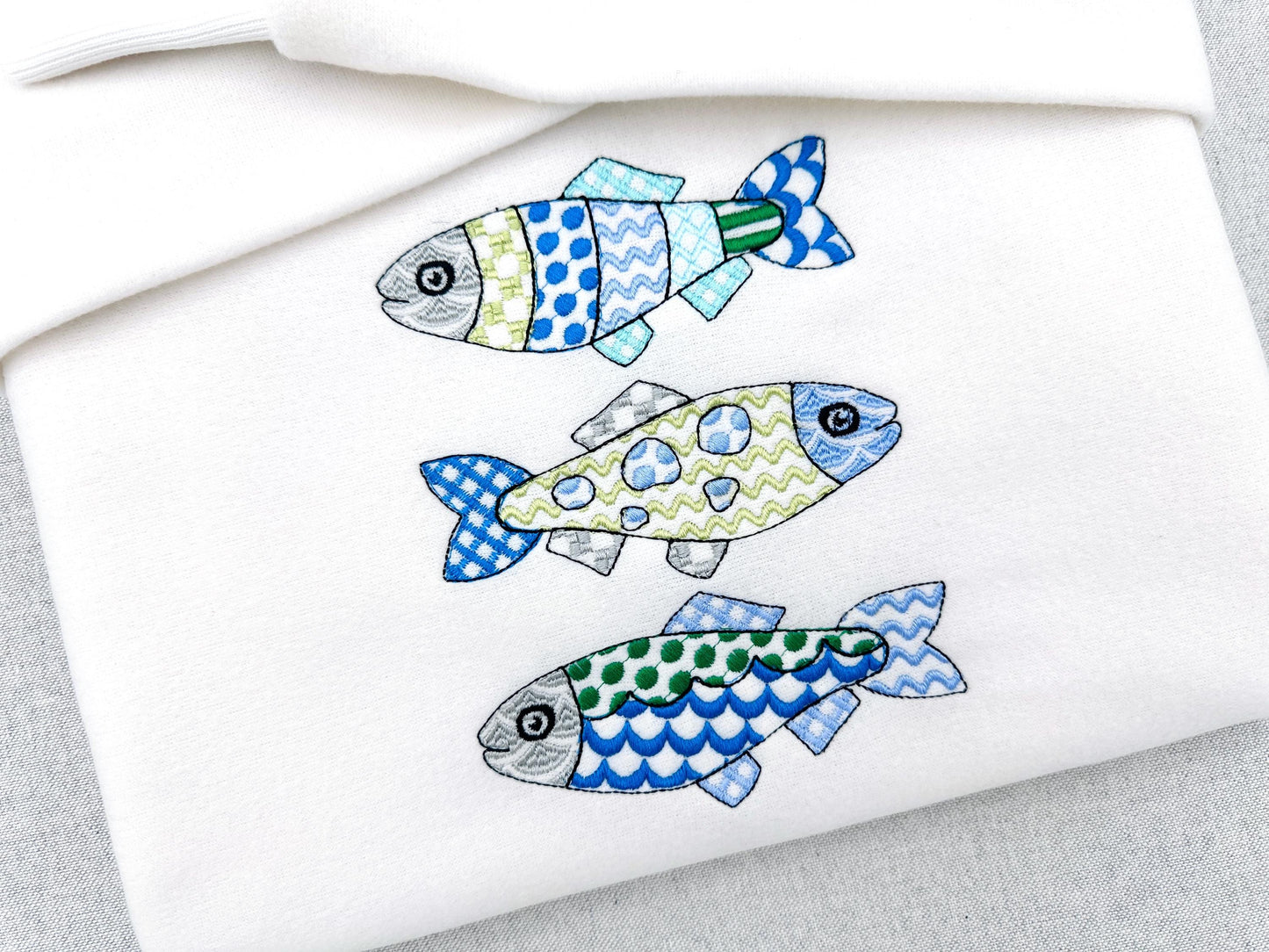 Patchwork Fish SET of 3 cute patterned Fish outline kids baby nautical Fisher Fisherman machine embroidery designs
