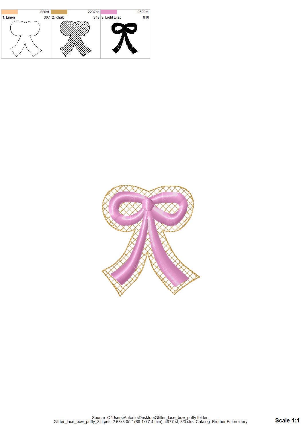 HTV glitter vinyl and puffy foam Bow machine embroidery designs 3d raised kids girls monogram accent add-on mini sizes 1.3 up to 3.5 inch