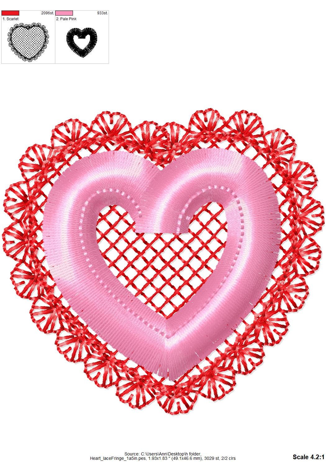 Lovely Lace Edge Fringed Heart – Fluffy embroidery design instant download by Artapli