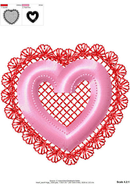 Lovely Lace Edge Fringed Heart – Fluffy embroidery design instant download by Artapli