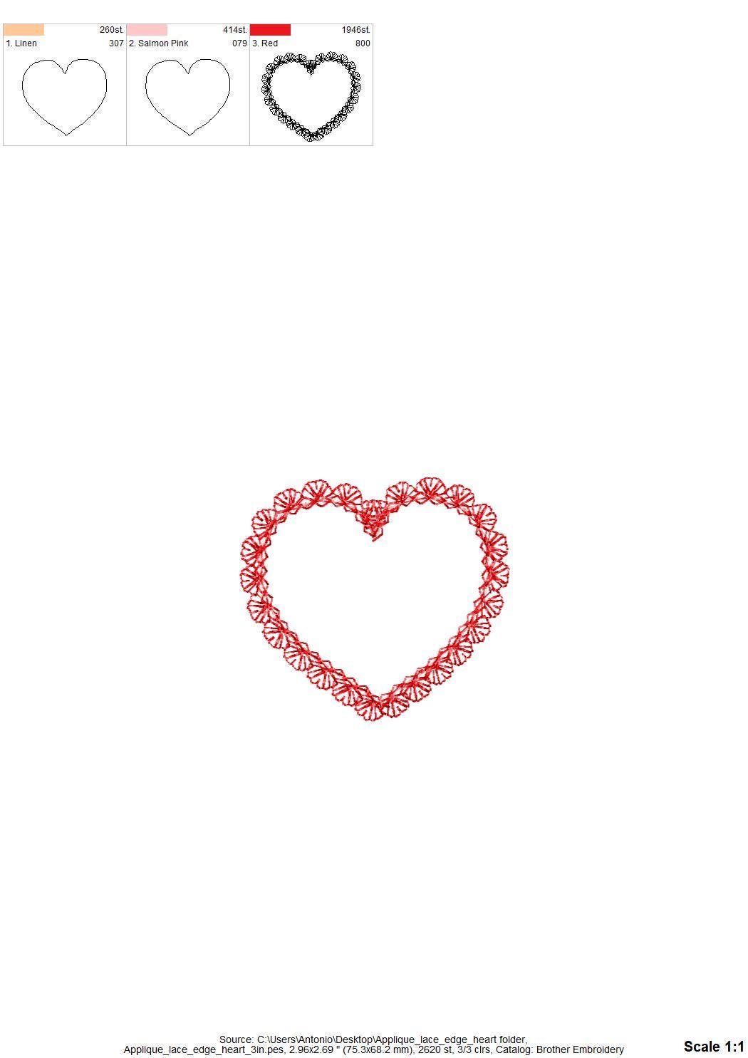 Delicate Lace Edge Heart Applique kids baby girls Valentine Monogram Heart shape frame machine embroidery designs sizes 3 up to 6 inch