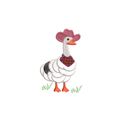 Fringed Goose with Cowboy hat – Fluffy instant download embroidery file by Artapli