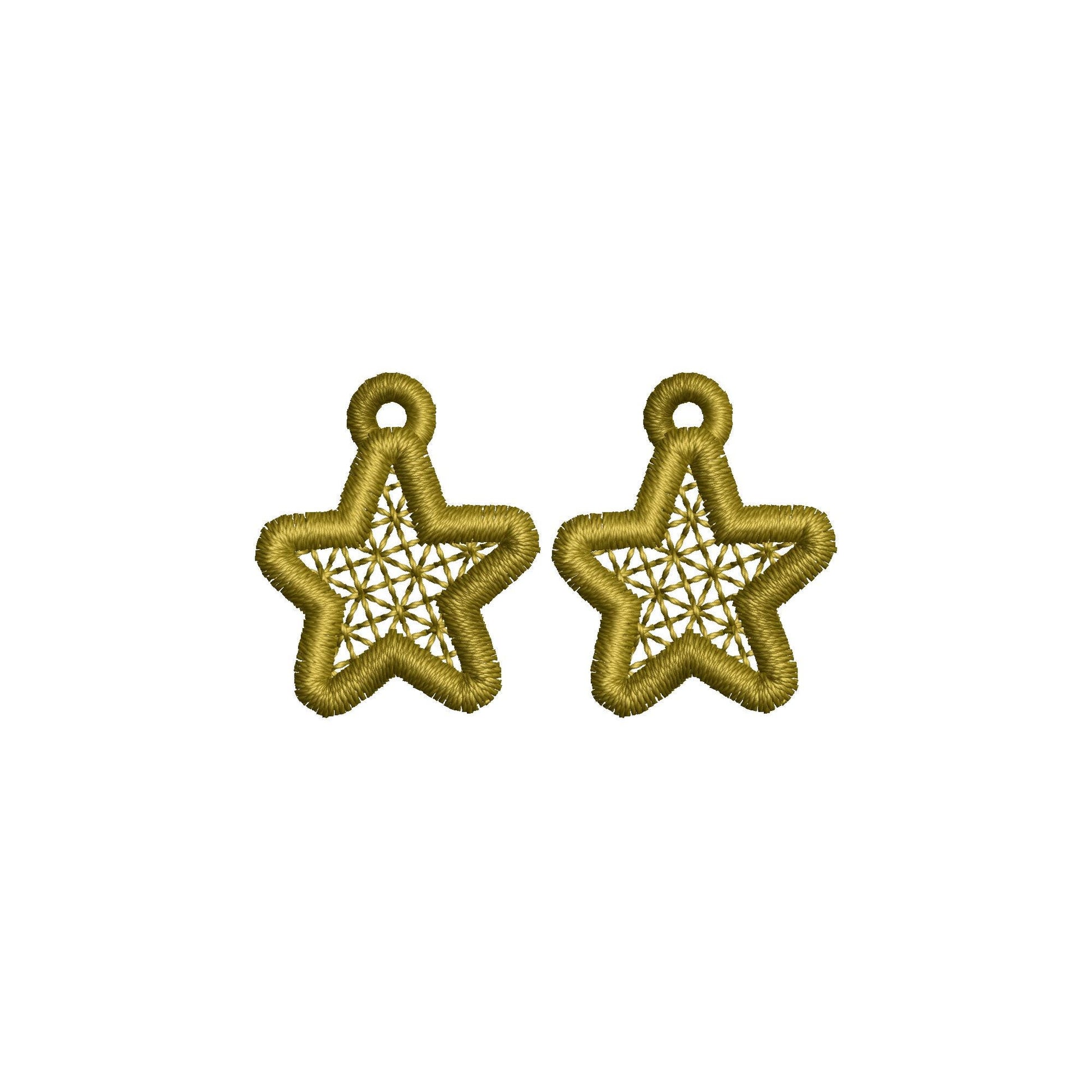 Mini Star dangle earrings in the hoop FSL freestanding lace machine embroidery designs size 1 inch girls kids charm quick simply ITH project