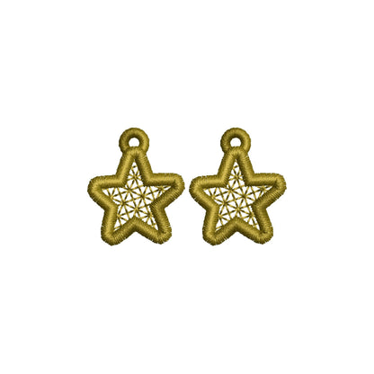 Mini Star dangle earrings in the hoop FSL freestanding lace machine embroidery designs size 1 inch girls kids charm quick simply ITH project