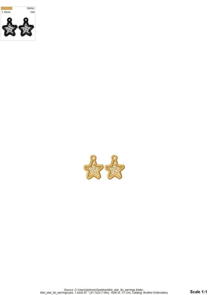 Mini Star dangle earrings in the hoop FSL freestanding lace machine embroidery designs size 1 inch girls kids charm quick simply ITH project