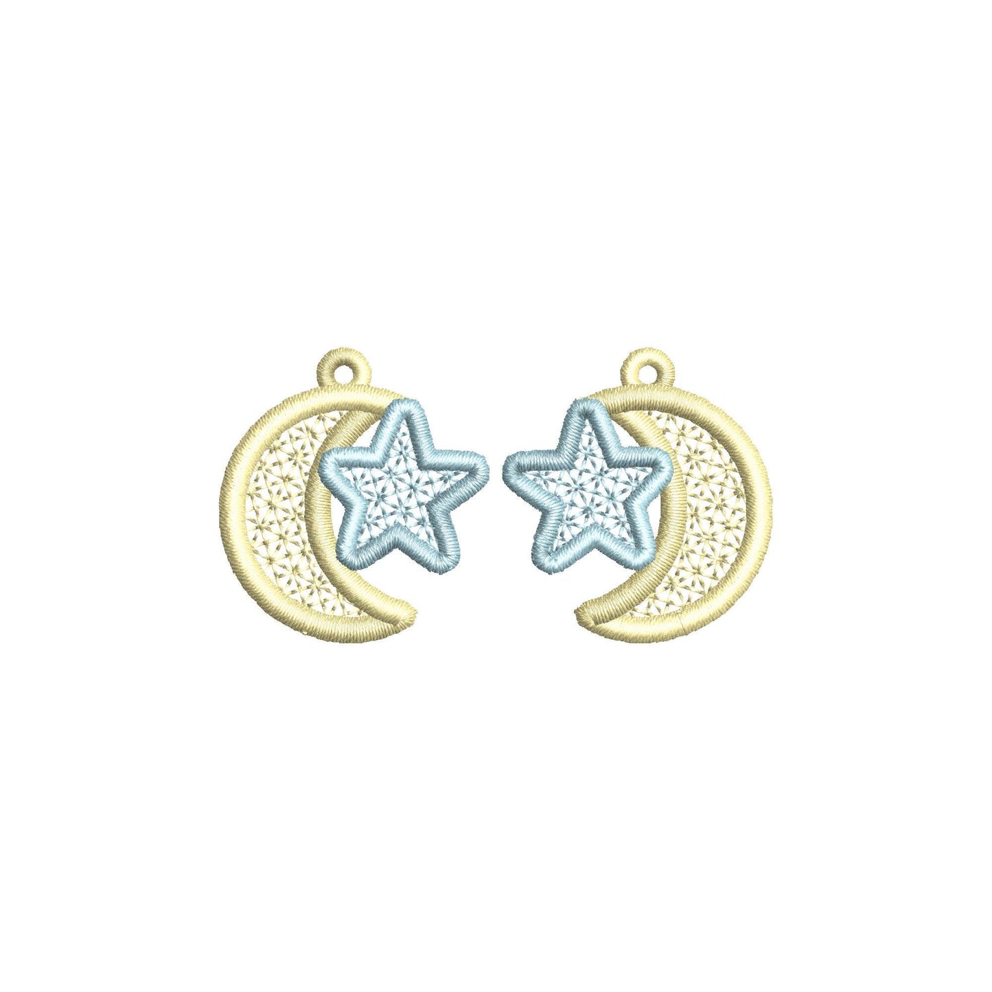 Moon and Star small earrings in the hoop FSL freestanding lace machine embroidery designs girls kids charm quick simply ITH