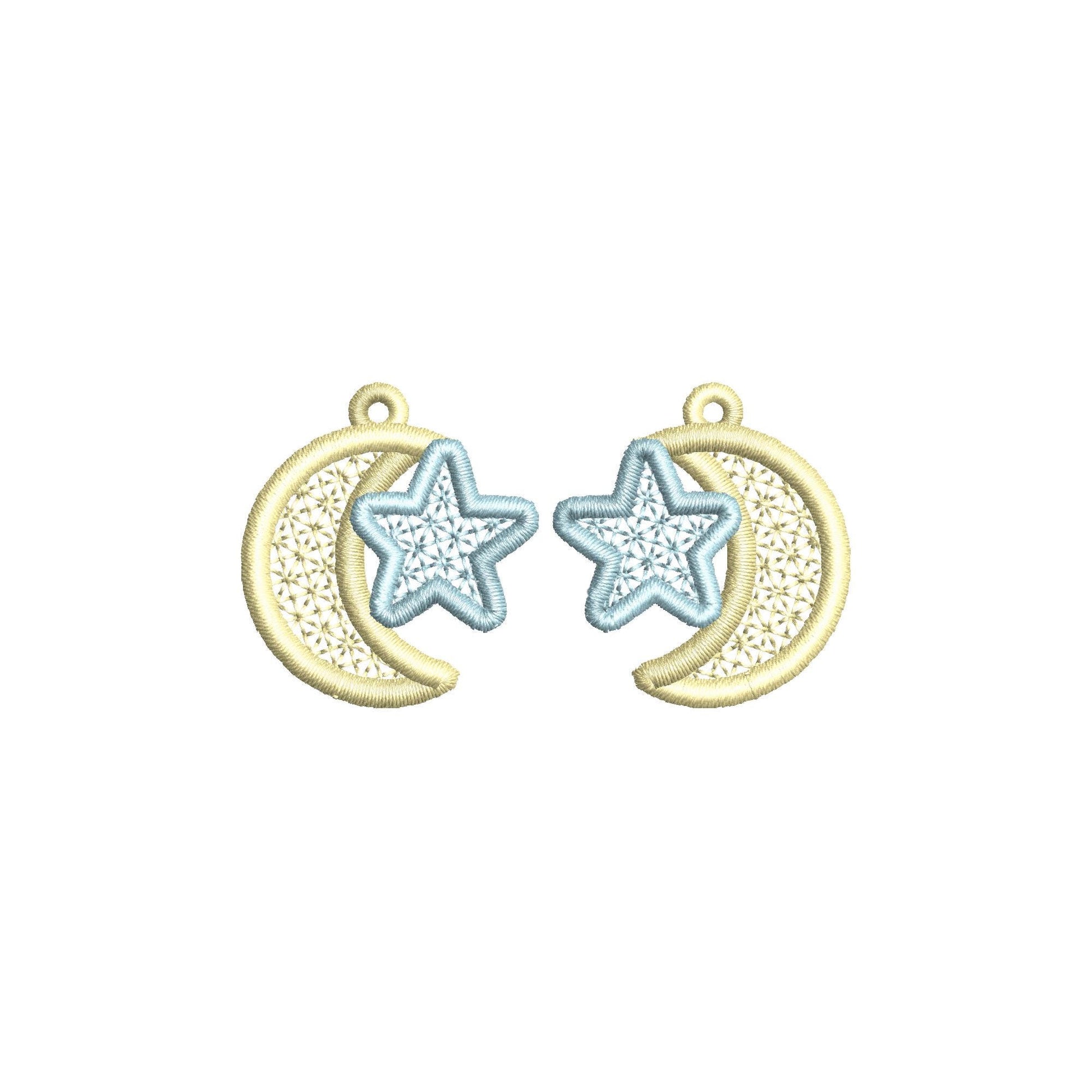 Moon and Star small earrings in the hoop FSL freestanding lace machine embroidery designs girls kids charm quick simply ITH