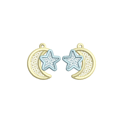 Moon and Star small earrings in the hoop FSL freestanding lace machine embroidery designs girls kids charm quick simply ITH