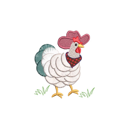 Fringed Chicken with Cowboy hat and – Cowboy instant download embroidery file by Artapli