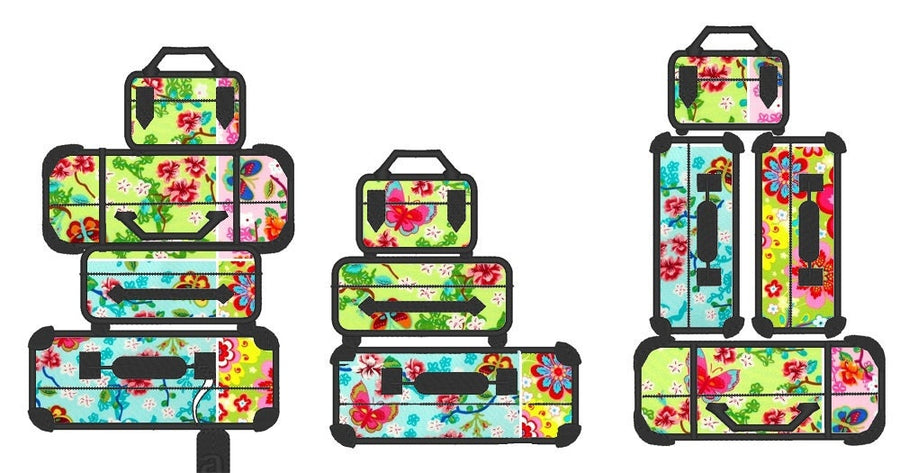 Suitcases Stacks, set of 3 types machine embroidery applique designs, | Artapli - image 1