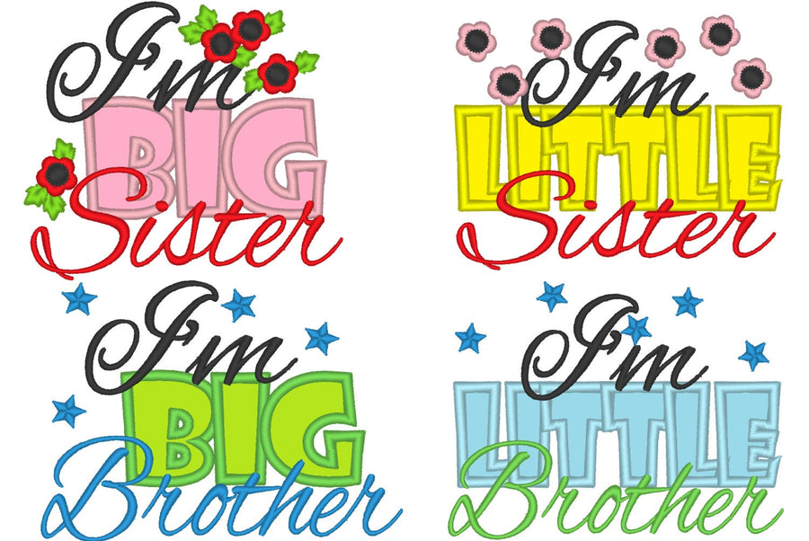 Little and Big Sister and Brother machine embroidery applique designs | Artapli - image 1