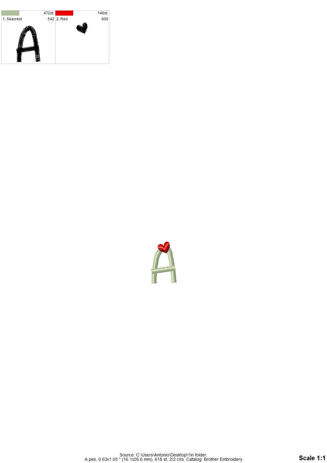 Hearts Font satin stitch line Alphabet Monogram machine embroidery designs handwritten Valentine Heart letters mini sizes 0.7 up to 1.3 inch