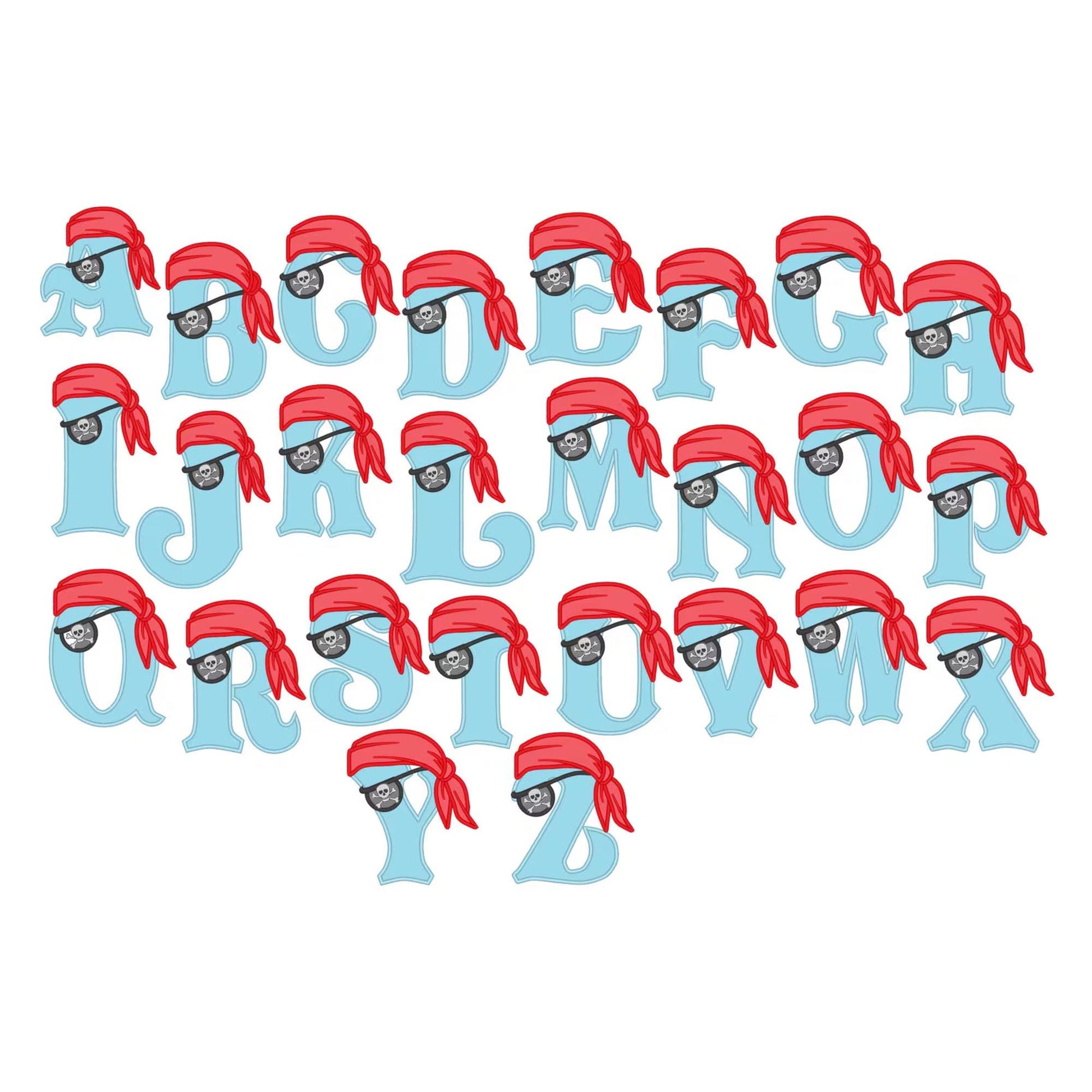 Pirate FONT Monogram letters SET Applique machine – Embroidery 5" 5.5" 7" | BX PES DST JEF | Artapli
