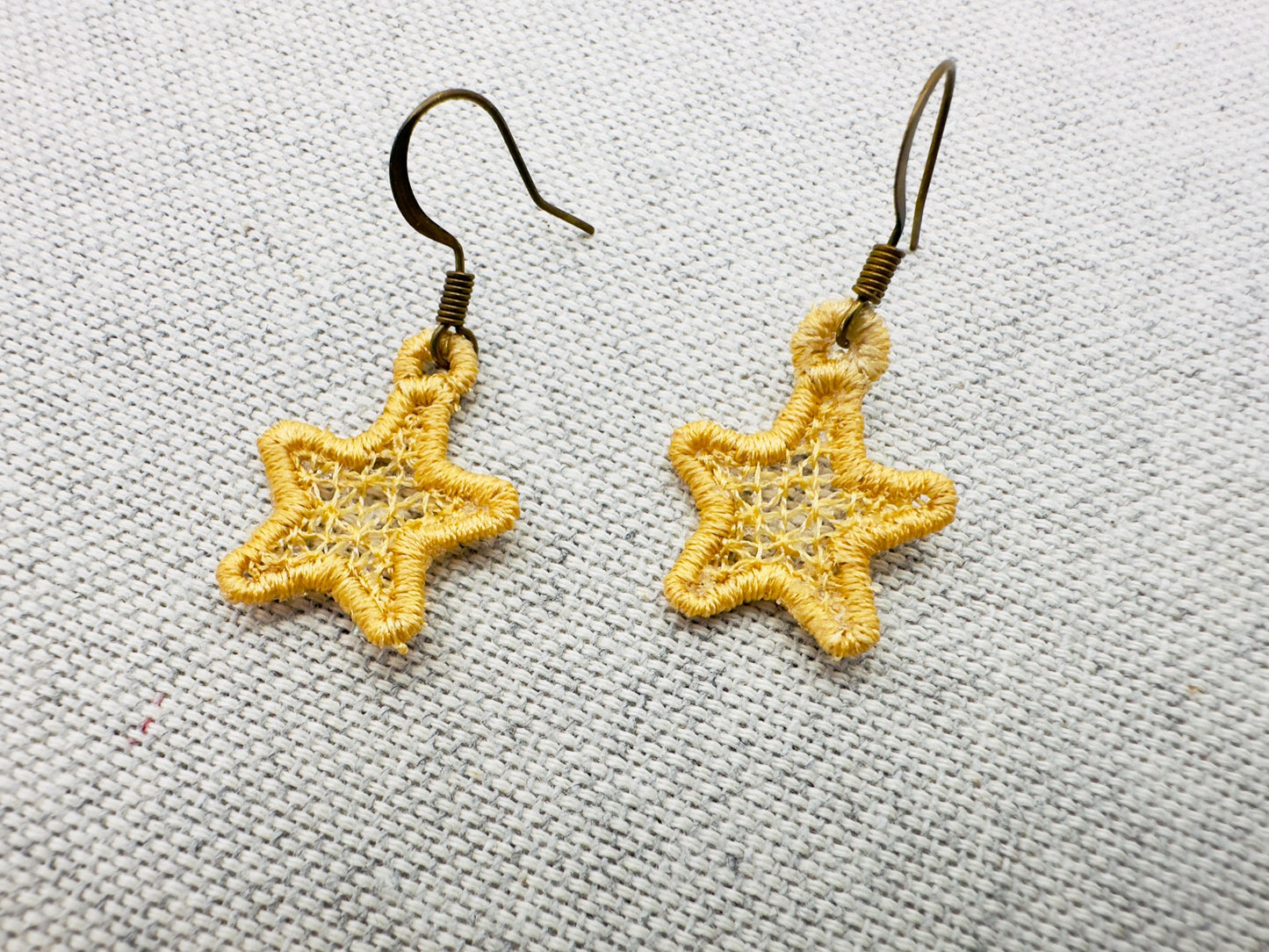 Mini Star dangle earrings in the hoop FSL freestanding lace machine embroidery designs size 1 inch girls kids charm quick simply ITH project
