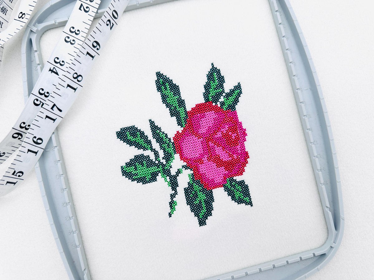 Cross Stitch Rose Peony Flower machine embroidery designs garden floral branch with leaves girls design