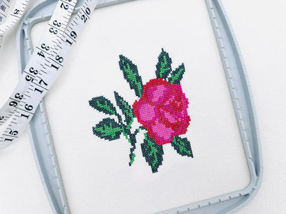 Cross Stitch Rose Peony Flower machine embroidery designs garden floral branch with leaves girls design