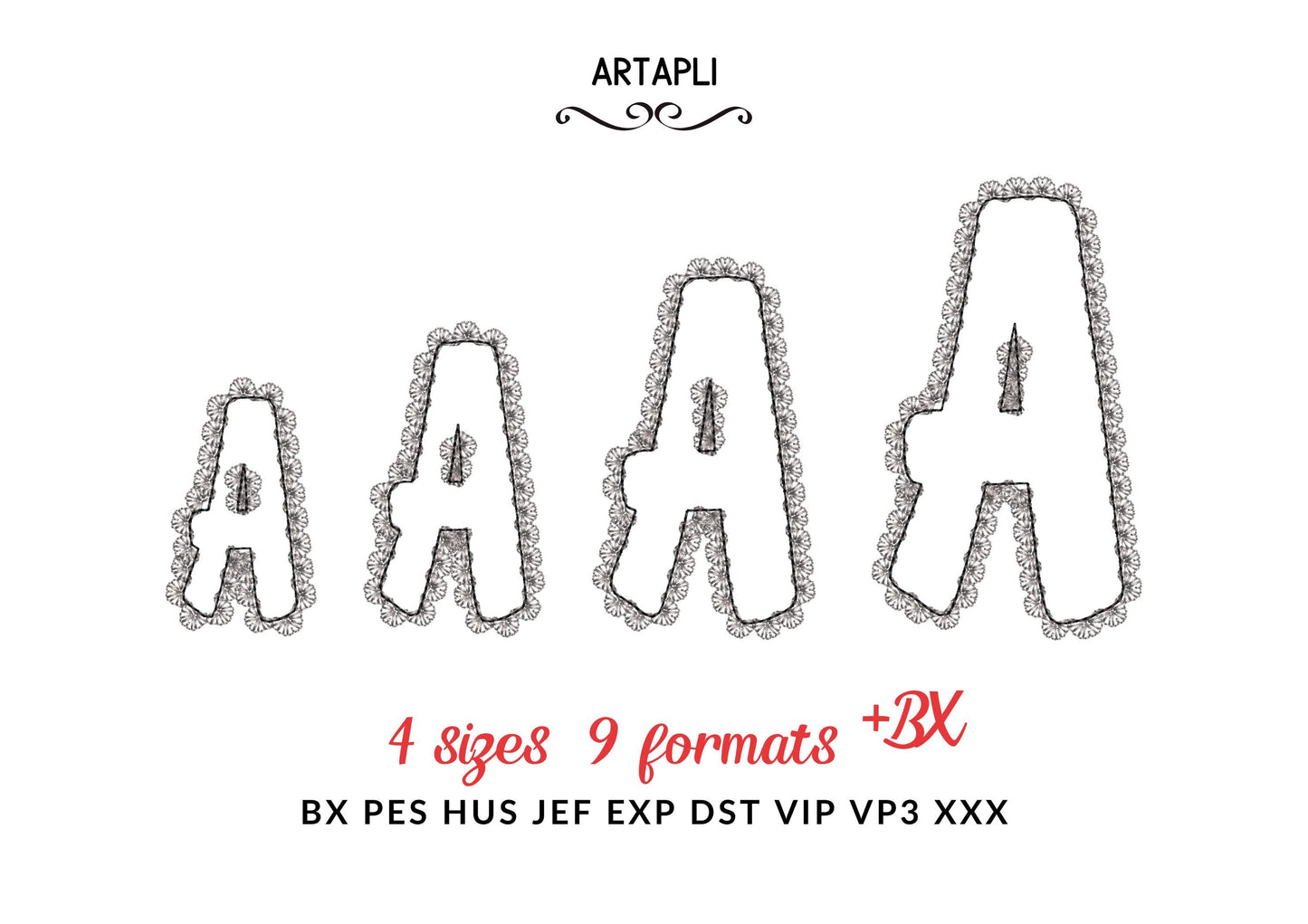 Lace Edge FONT raggedy edge applique Alphabet Monogram vintage style girls letters machine embroidery designs