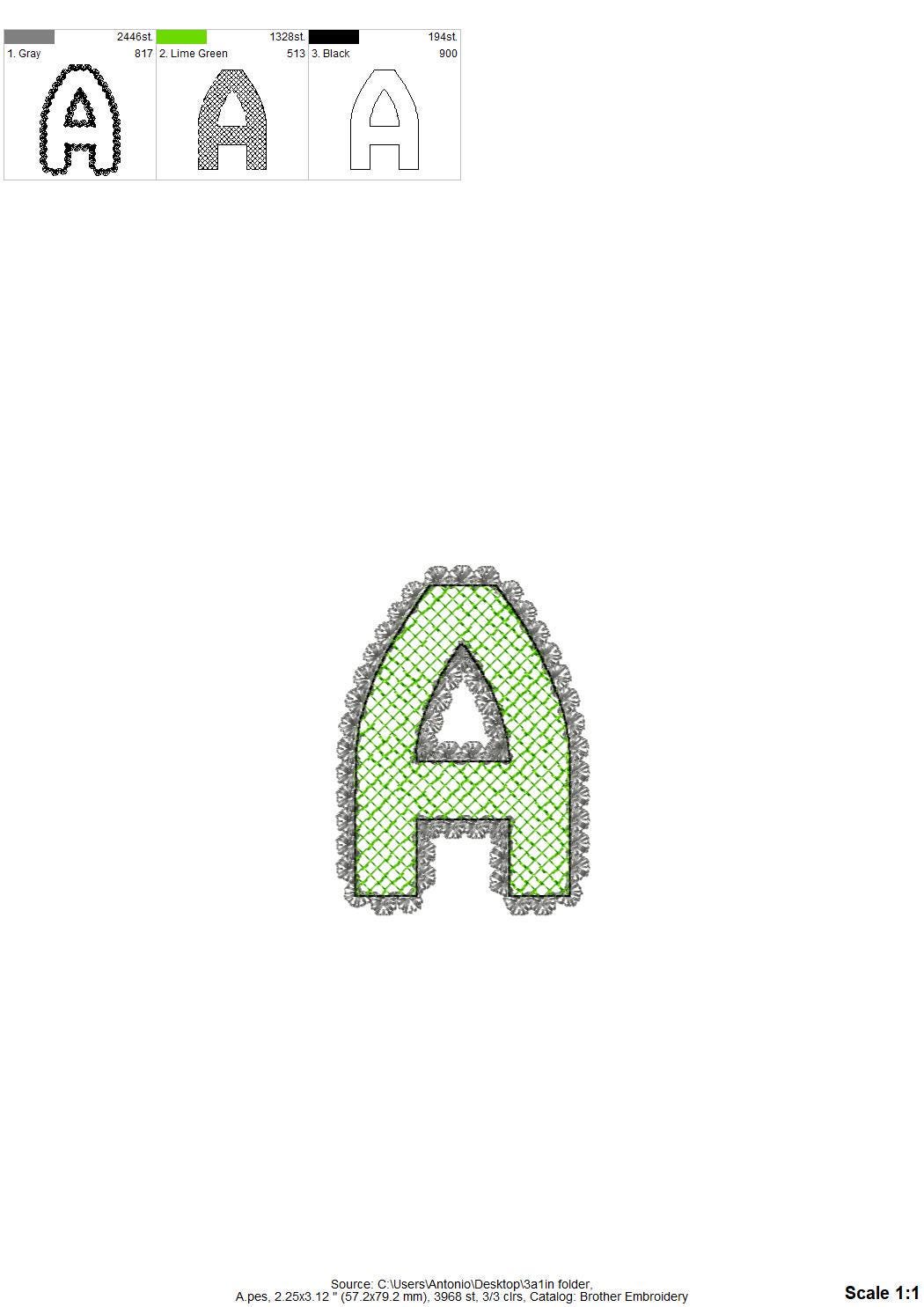 Lace Edge FONT HTV glitter vinyl layer applique Alphabet Monogram sparkle girls letters machine embroidery designs