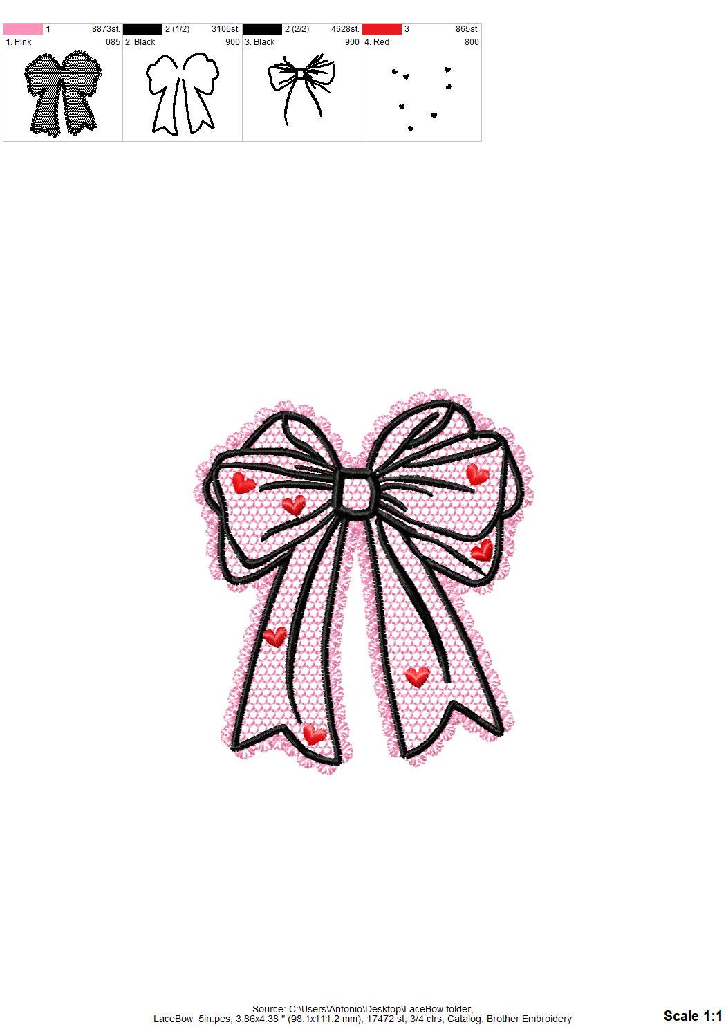 Lace Edge Heart Bow – Lace digital embroidery pattern by Artapli