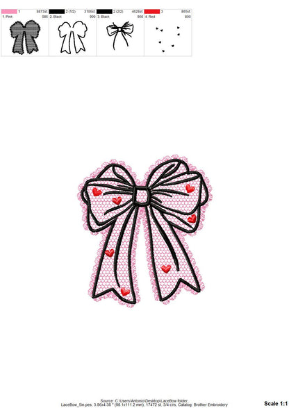 Lace Edge Heart Bow – Lace digital embroidery pattern by Artapli