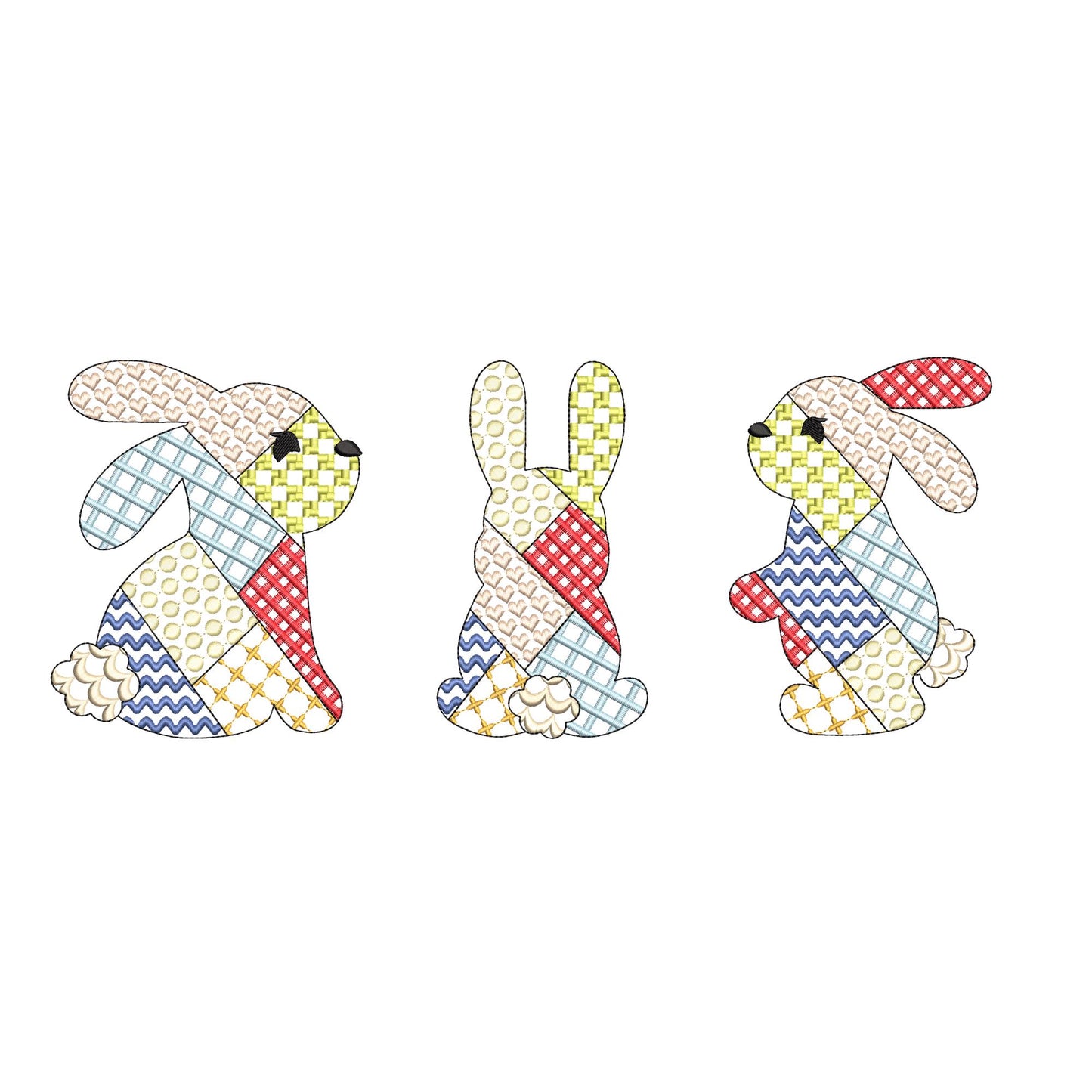 Patchwork Bunny Set of 3 – Girl instant download embroidery file by Artapli