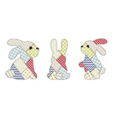 Patchwork Bunny Set of 3 – Girl instant download embroidery file by Artapli