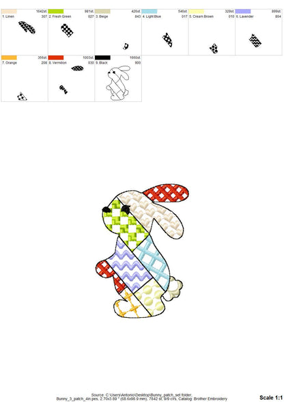 Patchwork Bunny Set of 3 – Baby embroidery design instant download by Artapli