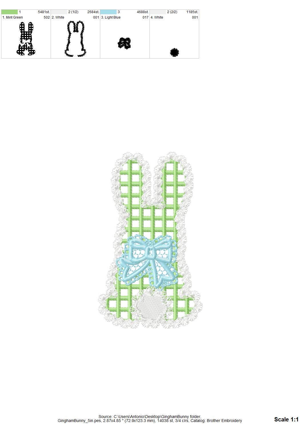 Lace Bunny with Bow – Kids embroidery pattern by Artapli