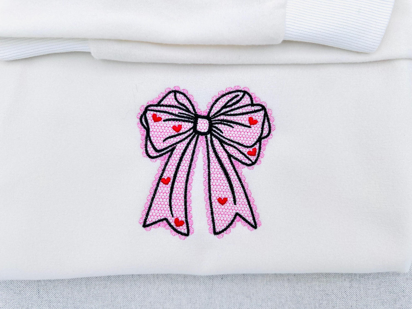 Lace Edge Heart Bow – Heart embroidery design instant download by Artapli