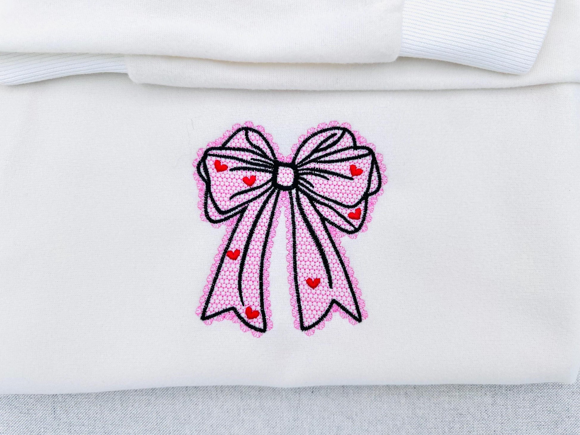Lace Edge Heart Bow – Heart embroidery design instant download by Artapli