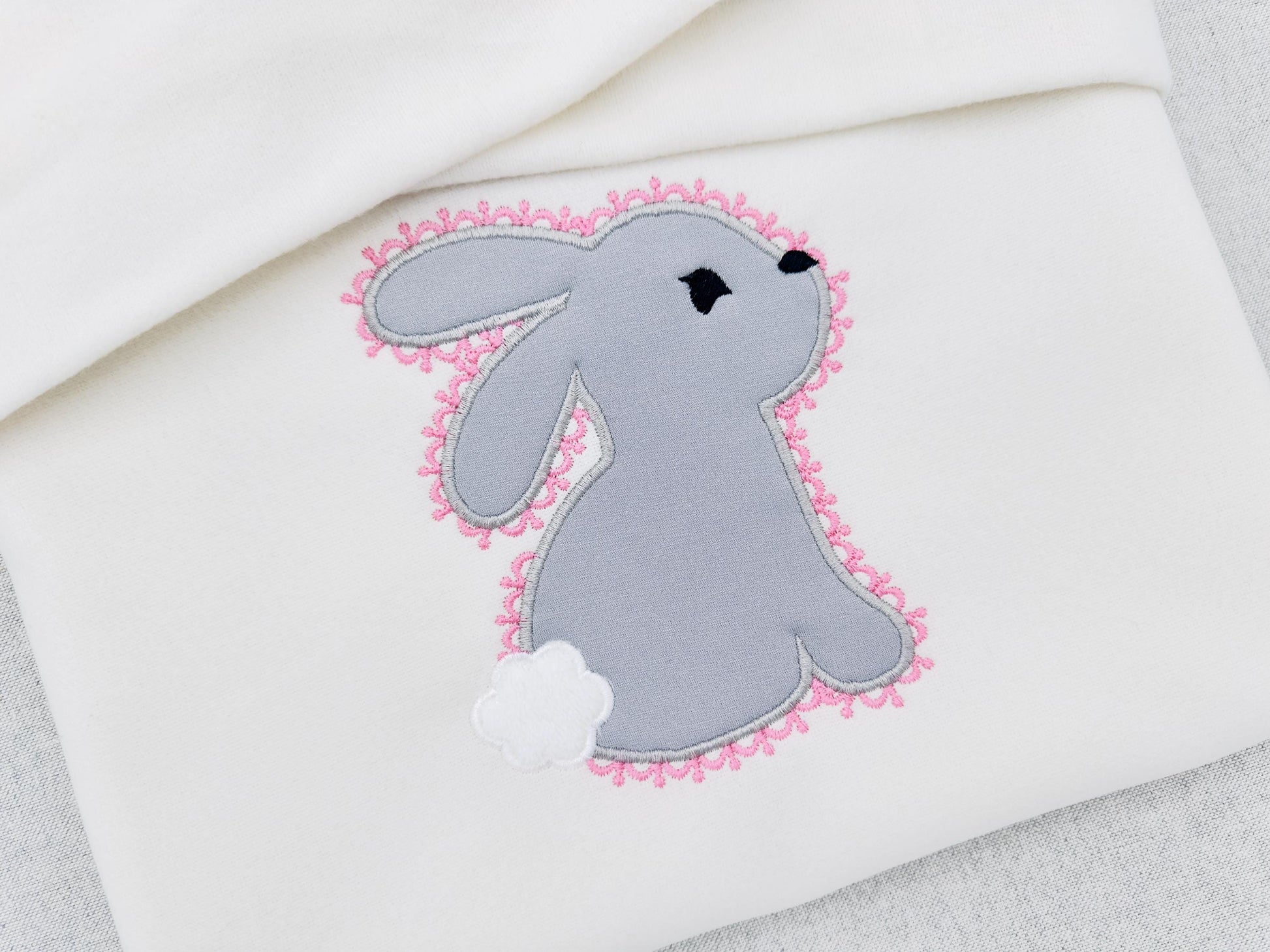 Delicate Lace Edge Bunny Applique kids girls Bunny outline machine embroidery designs many sizes 4 up to 8 inch cute little animal baby