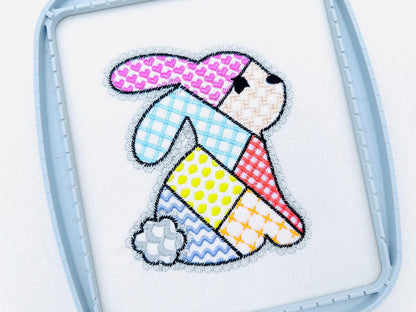 Adorable Patchwork Bunny with Lace edge kids baby girls outfit patterned Bunny outline machine embroidery designs many sizes 3 up to 8 inch