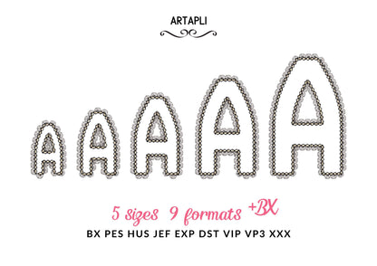 Lace Edge Font Applique – Glitter embroidery design instant download by Artapli
