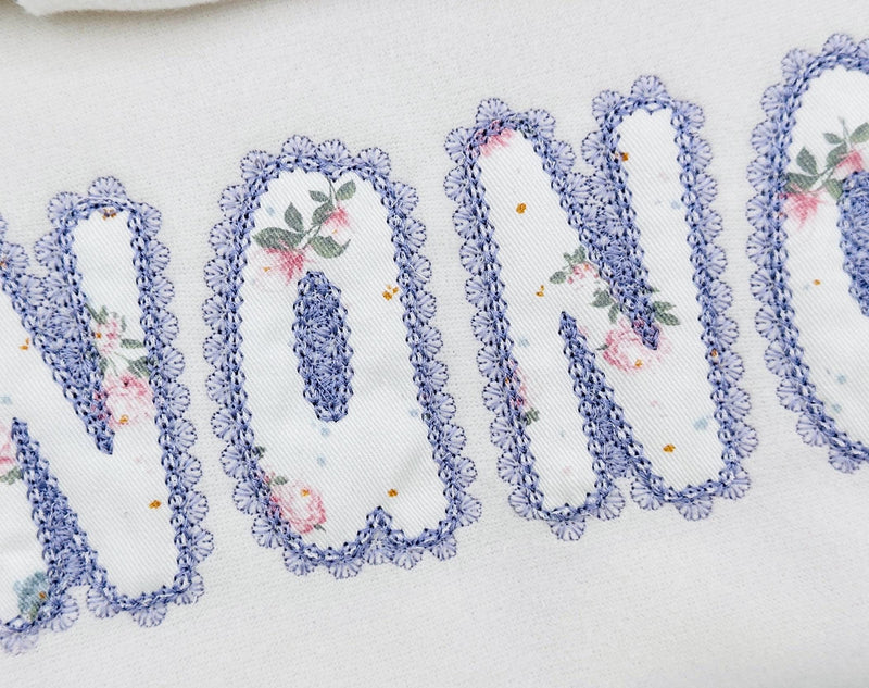Lace Edge Applique Font Nana – Embroidery 1.8" 2.2" 2.5" 3" 4" 5" | BX PES DST JEF | Artapli