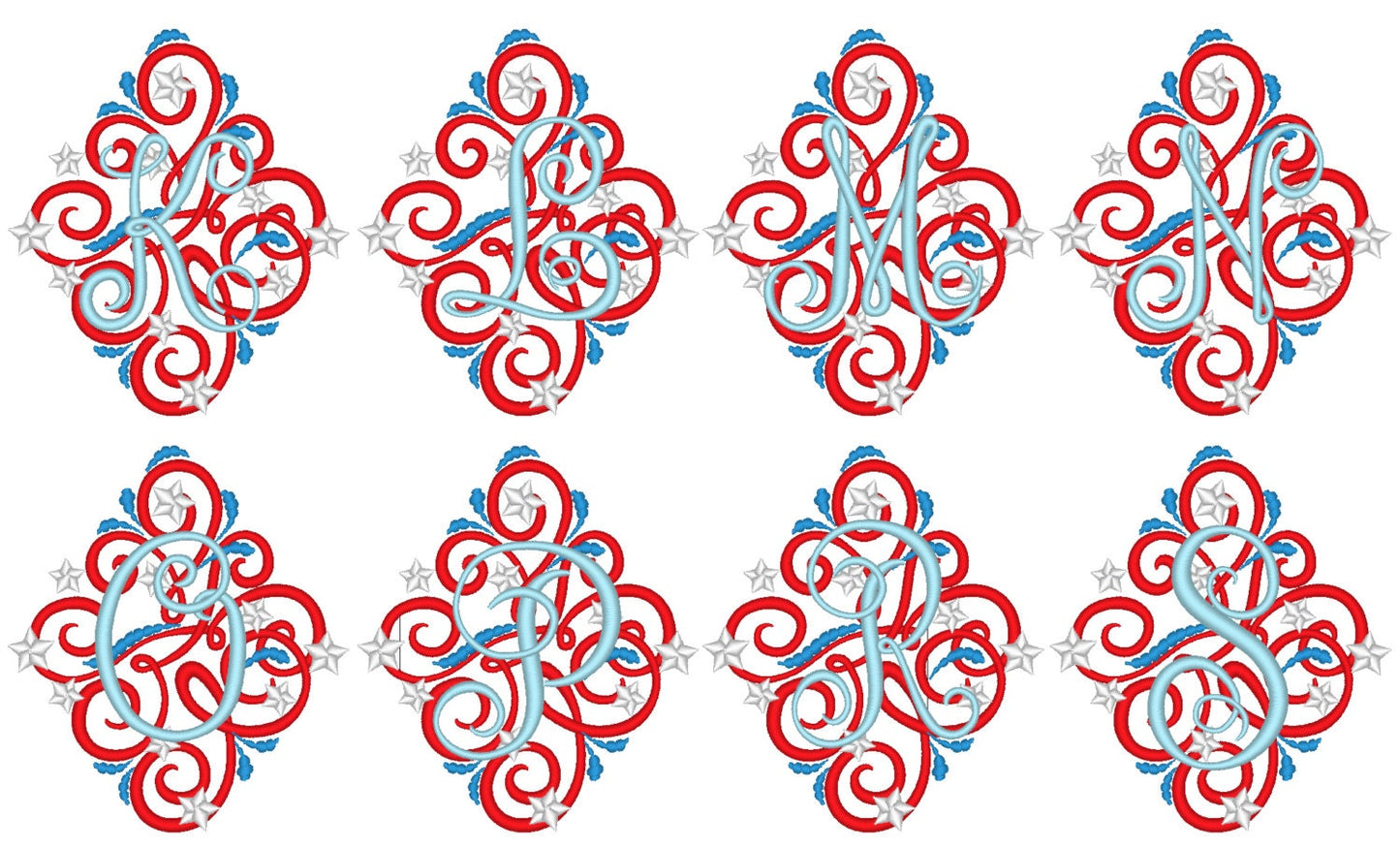 Ornamental swirl and curl Star Monogram – Home Decor machine embroidery design by Artapli