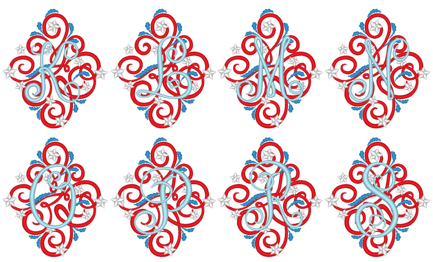 Ornamental swirl and curl Star Monogram – Home Decor machine embroidery design by Artapli