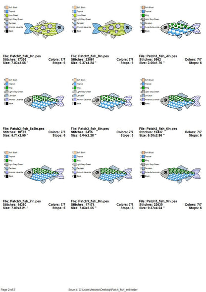 Patchwork Fish SET of 3 cute patterned Fish outline kids baby nautical Fisher Fisherman machine embroidery designs