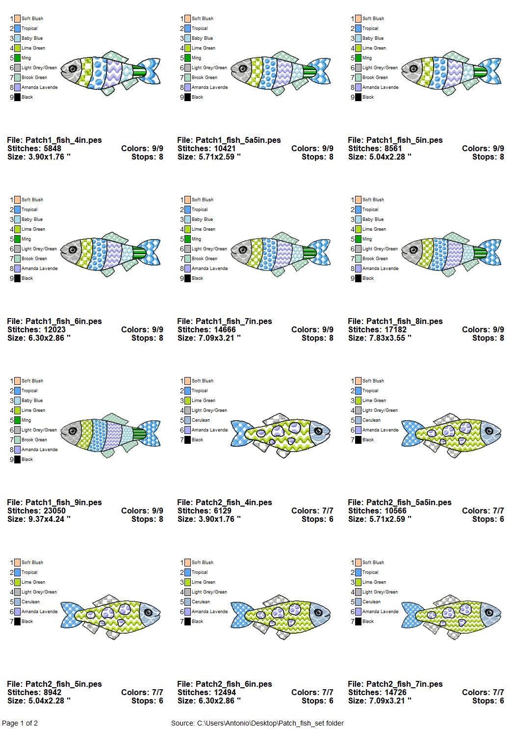 Patchwork Fish SET of 3 cute patterned Fish outline kids baby nautical Fisher Fisherman machine embroidery designs