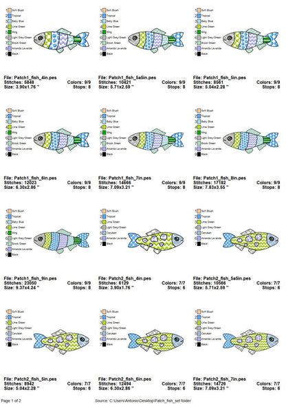 Patchwork Fish SET of 3 cute patterned Fish outline kids baby nautical Fisher Fisherman machine embroidery designs
