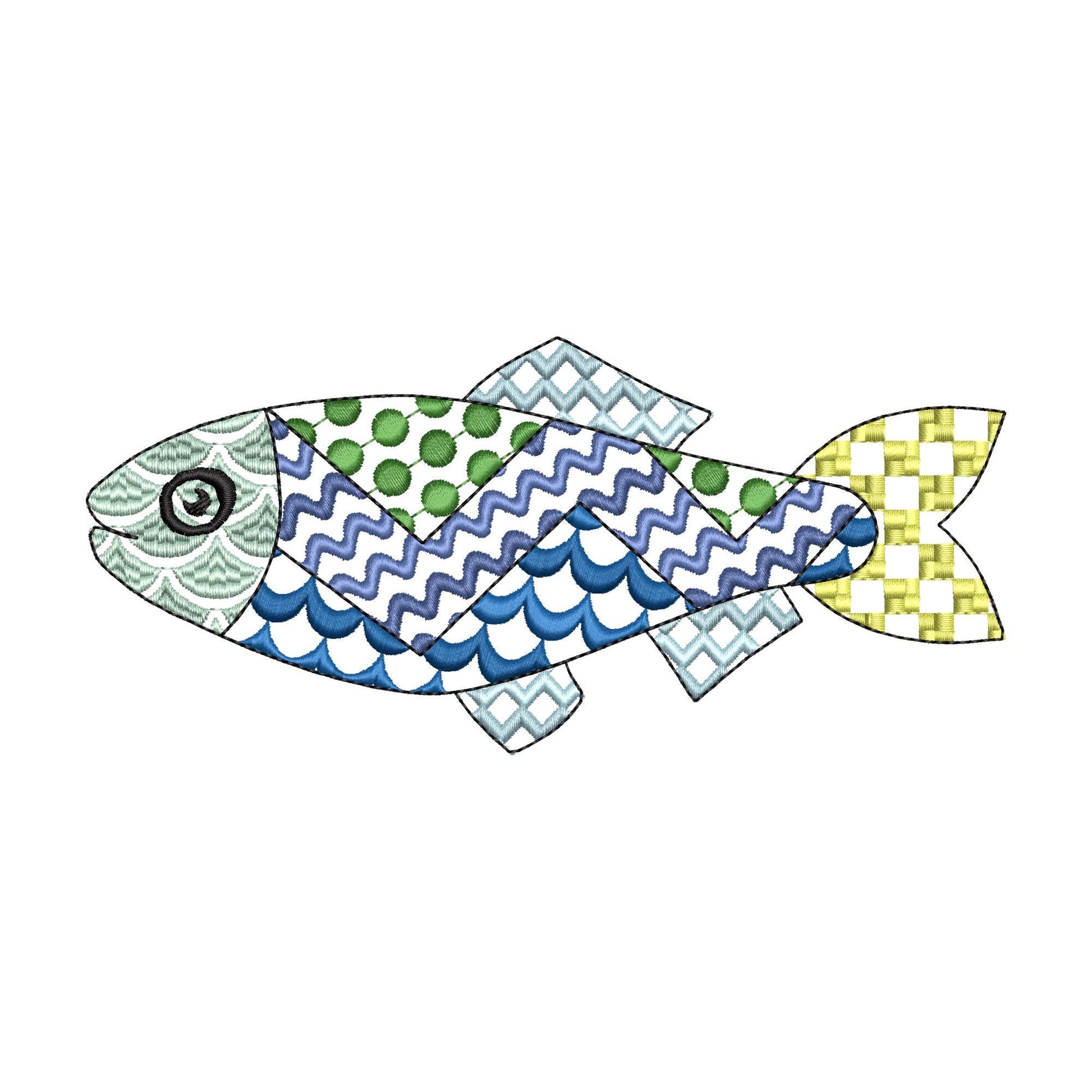 Patchwork Fish – Marine machine embroidery pattern by Artapli