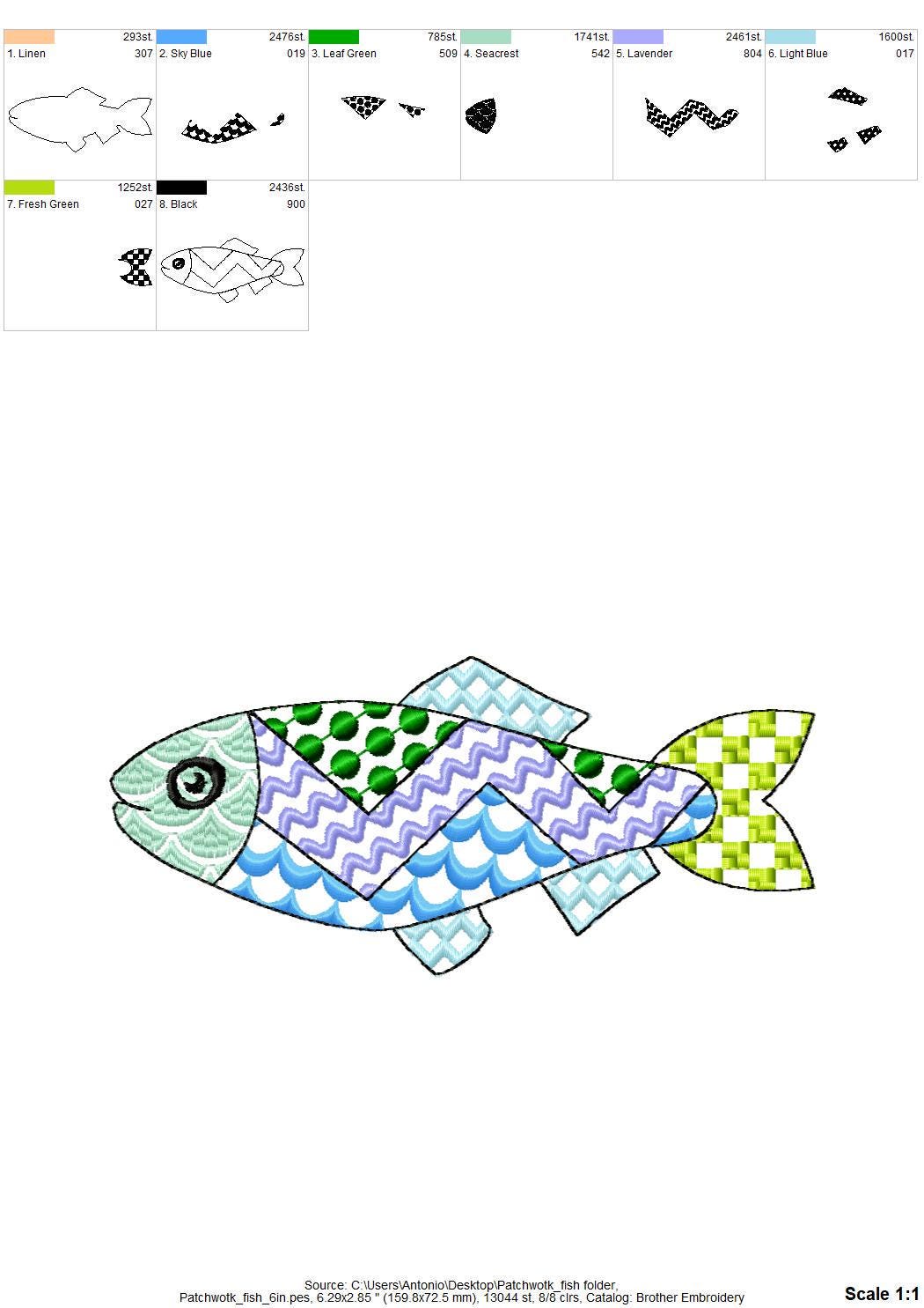 Patchwork Fish – Patchwork digital embroidery pattern by Artapli