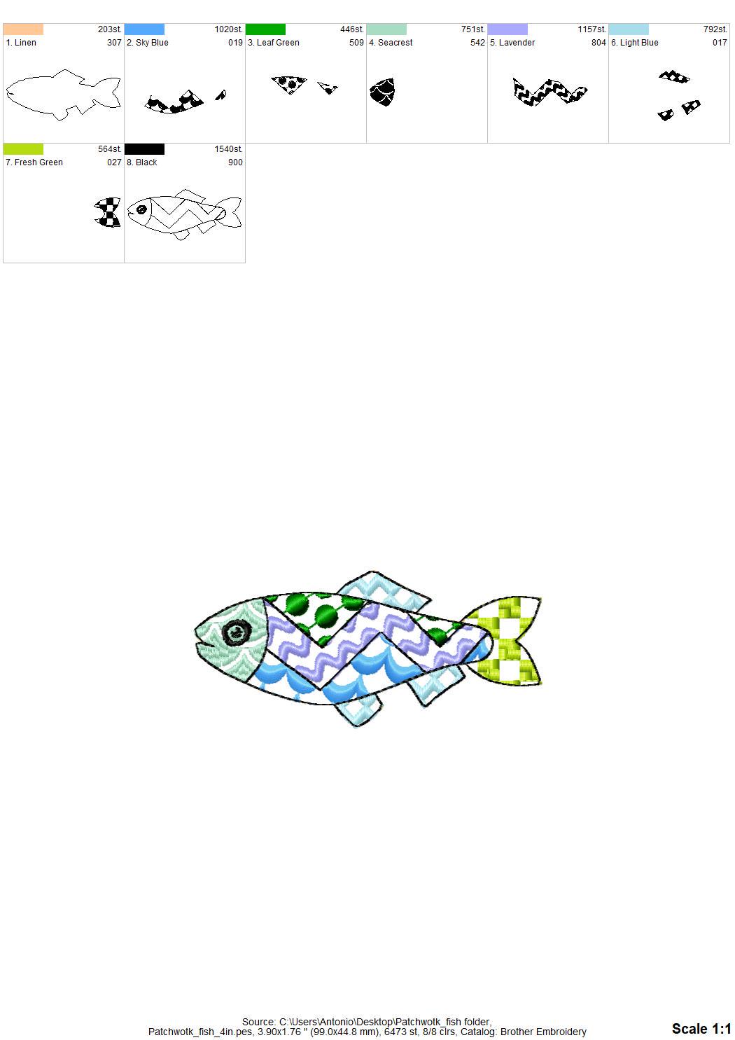 Patchwork Fish – Sea machine embroidery design by Artapli