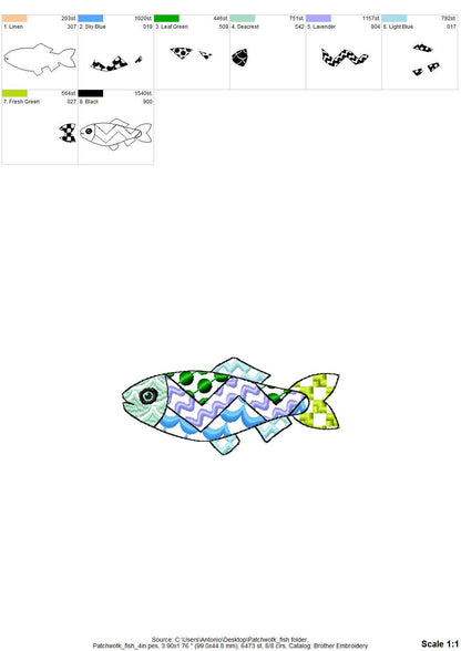Patchwork Fish – Sea machine embroidery design by Artapli