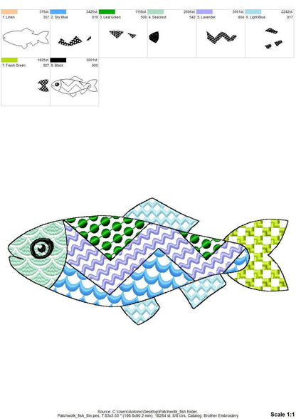 Patchwork Fish – Nautical instant download embroidery file by Artapli