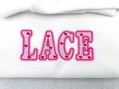 Lace Edge Valentine FONT lace patterned Alphabet Monogram Heart patterned letters machine embroidery designs sizes 2.9 up to 5.4 inch, BX